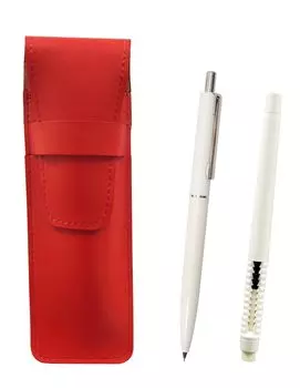Slim Cowhide Pencil Case Red Eraser White and AP150 1965 Reprint Edition Ladies Mechanical Pencil Set with Metal Clip White 2-Pack Pen-shaped