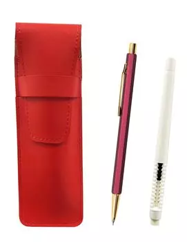 Slim cowhide pencil case red eraser white and all metal metallic wine sturdy hexagonal ladies mechanical pencil set pen-shaped T23-ASRMC46W-A6S