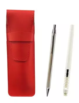 Slim cowhide pencil case red eraser white and Z66 whole body silver hexagonal knock metal mechanical pencil set pen-shaped T23-ASRMC46W-Z66SS