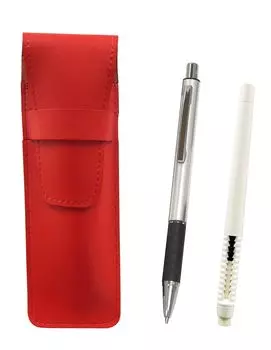 Slim cowhide pencil case red eraser white and metal pitch grip mechanical pencil silver pen-shaped & T23-ASRMC46W-WZS2062SP