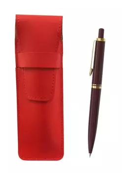 Slim cowhide pencil case red Euro style brass parts knock type mechanical pencil set red T23-ASR-NXS-R