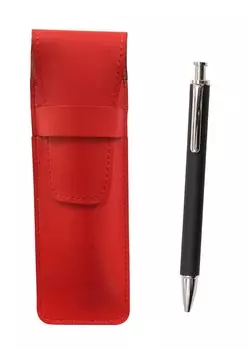 Slim cowhide pencil case red extruded rubber shaft brass knock ballpoint pen set black T23-ASR-HS301B