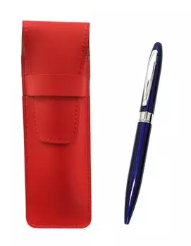 Slim Cowhide Pencil Case Red Lasting Piece Metal Rotating Ballpoint Pen Set Blue T23-ASR-TK23-L