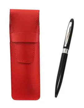 Slim Cowhide Pencil Case Red Lasting Piece Metal Rotating Ballpoint Pen Set Black T23-ASR-TK23-B