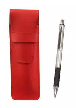 Slim cowhide pencil case red metal pitch grip ballpoint pen silver & T23-ASR-WZS2062BP