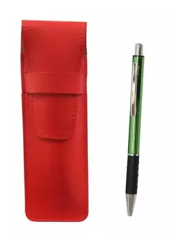 Slim cowhide pencil case red metal pitch grip ballpoint pen set green & T23-ASR-WZ2067BP-G