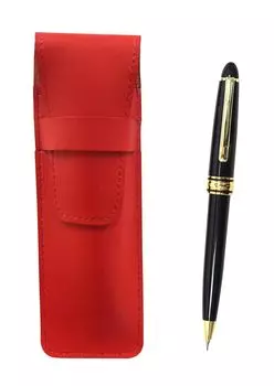 Slim cowhide pencil case red metal ring cap sliding retro mechanical pencil set T23-ASR-8838S