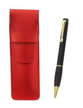 Slim cowhide pencil case red midnight rubber rotating ballpoint pen set black T23-ASR-T102BP-B