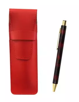 Slim cowhide pencil case red NQ30 thick shaft metal straight knock ballpoint pen set marble T23-ASR-NQ30B-M