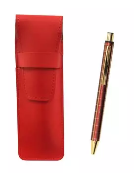 Slim cowhide pencil case red NQ30K Thick shaft metal straight knock double anodized lattice ballpoint pen set Red T23-ASR-NQ30KB-R
