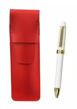 Slim cowhide pencil case red rotating ballpoint pen 2C600 set white 2-color T23-ASR-2C600-W