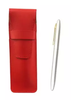 Slim Cowhide Pencil Case Red with Brasda Capo Clip Ballpoint Pen Set Pearl Shaft T23-ASR-TK11-P