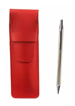 Slim cowhide pencil case red Z66 whole body silver hexagonal knock metal mechanical pencil set T23-ASR-Z66SS