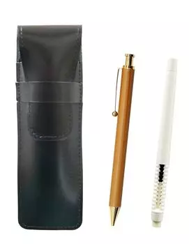 Slim cowhide pencil case white and bamboo pattern mechanical pencil set black, pen-shaped eraser, T23-ASBMC46W-FB300CS коричневый