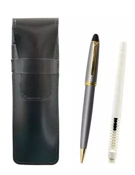 Slim cowhide pencil case white and Neo satin gray processing retro mechanical pencil set black, pen-shaped eraser, D-1000 T23-ASBMC46W-1000HS