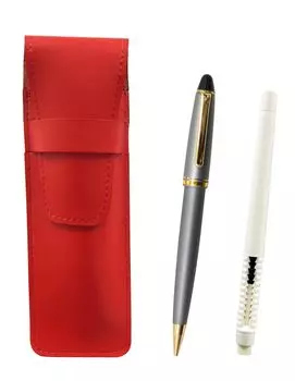 Slim cowhide pencil case white and Neo satin gray processing retro mechanical pencil set red, pen-shaped eraser, D-1000 T23-ASRMC46W-1000HS