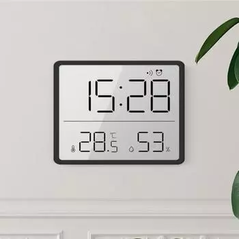 Slim Electronic Clock Digital LCD Small Alarm Clock Multifunction Temperature Hygrometer Wall-mountable Electronic Digital Clock