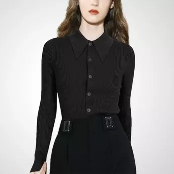 Slim Fit Fashion Wool French Autumn Slimming Knitwear Black S