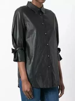 Приталенная черная рубашка из натуральной овчины, стильная, сшитая вручную, с длинным рукавом S чёрный