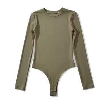 Slim-Fit Long-Sleeved Threaded Minimalist Stretch Top T-shirt Army Green M