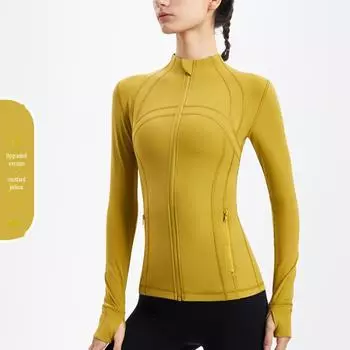 Slim Fit Nude Yoga Jacket: Women s Long-Sleeve Sanded Fitness Sweater with Zipper and Stand Collar for Outdoor Sports. Medium