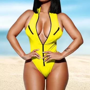 Slim Fit Женский бикини Сексуальный без рукавов Молния Дизайн Женский купальник M чёрный