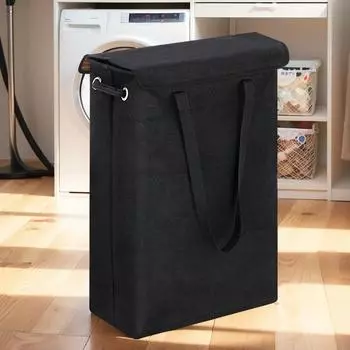 Slim Laundry Basket with Handle & Lid Narrow Laundry Hamper Multi-Function Fabric Storage Bin for Toys Clothing Organization чёрный