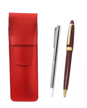 Slim leather pen case in with a metal pointer and Neo ballpoint pen set red, D-600 (red) ASR-701S-600B-R