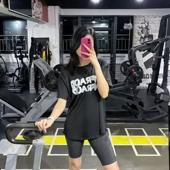 Slim Looking Loose Plus Size Chubby Girl Women s Workout Clothes Yoga Clothing Top Quick Drying Clothes Running Long Sports Style with Letters T-shirt Black T-Shirt 3XL