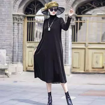 Slim Looking Pile Collar Black Easiest for Match Plus Size Ladies Base Skirt Black 2XL
