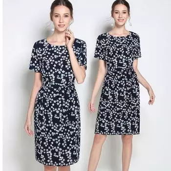 Slimming Youthful-Looking A- line European Goods Straight Fashionable Women s Dress Flower color 2XL