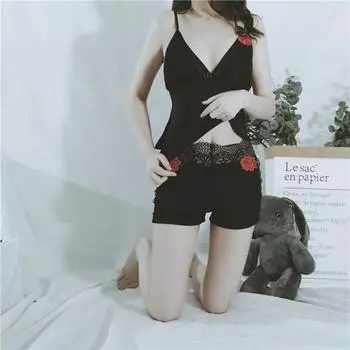 Слинг Холтер Стиль Косплей Сексуальное Глубокое V Кружевное Нижнее Белье Женские Трусики Бюстгальтер Комплект Вышитое Нижнее Белье One Size