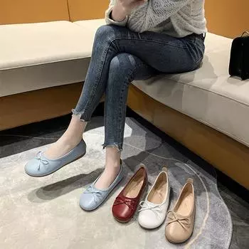 Слип-он балетки балетки с круглым носком и бантом на плоской подошве женские ленивые мокасины женские повседневные туфли на плоской подошве 36 белый