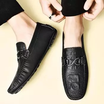 Slip-on Loafers Shoes Mens 2024 Fashion Soft Sole Shoes Comfort Men s Flats Brand Leather Classic Original Style Comfort Shoes 37 чёрный