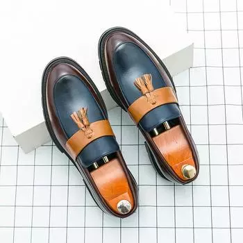 Slip on Men Casual Leather Flats Elegantes Mens Tassel Loafers New Fashion Men s Walking Shoes Comfortable Male Driving Footwear 38 черный белый