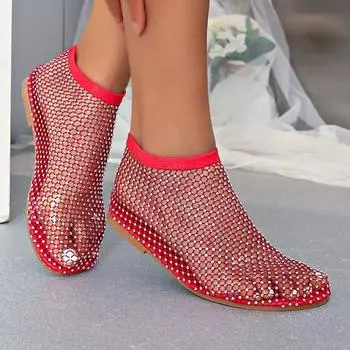 Slip-on Mesh Fabric Round Toe Flat Bottom Women s Sandals Shoes for Women 2024 New Fashion Summer Breathable Party Sandals Women 35 синий