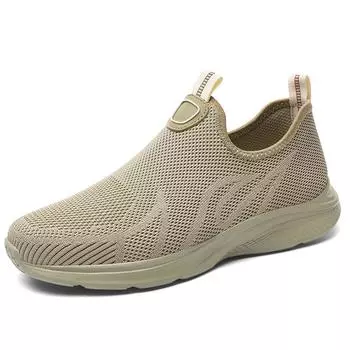 Slip-On Walking Shoes Men Breathable Hiking Casual Shoes Male Comfortable Loafers Summer All-match Flats Lightweight Mesh Shoes 38 песочный