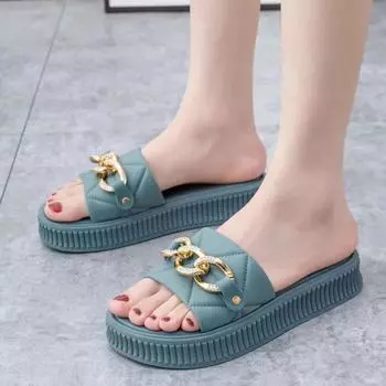 Slippers 2025 summer new personalized three-button one-word drag fashion trend outdoor beach shoes women s casual shoes 36