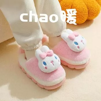 slippers autumn and winter boys and girls cotton slippers middle and older indoor home plush slippers 18-19 [Shoe inner length 17cm]