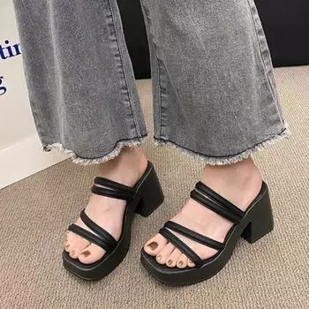 Тапочки повседневные туфли с заклепками женские 2024 мюли на каблуке Pantofle резиновые шлепанцы роскошные летние мягкие высокие новые гавайские металлические украшения 35 бежевый