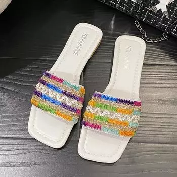 Slippers for Women 2024 New Summer Flat Shoes Travel Holiday Sandals Colorful Shiny Women s Slippers Zapatos De Mujer 35 золотой