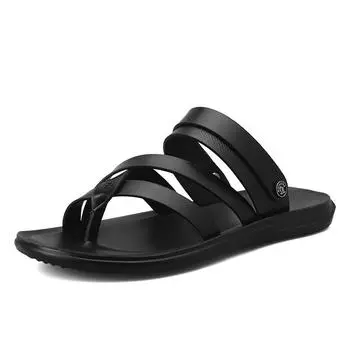 Slippers men s 2024 new summer one-word beach shoes trendy soft-soled casual outer wear driving dual-purpose leather sandals 38