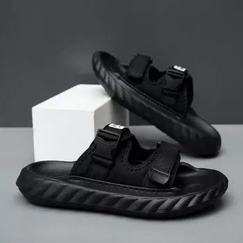 Slippers men s 2025 new outer wear cool slippers breathable double belt Velcro beach slippers slippers 40