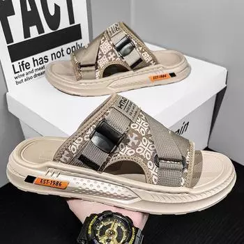 Slippers men s 2025 new outer wear breathable non-slip casual men s outdoor seaside wading beach large size sandals 38 хаки