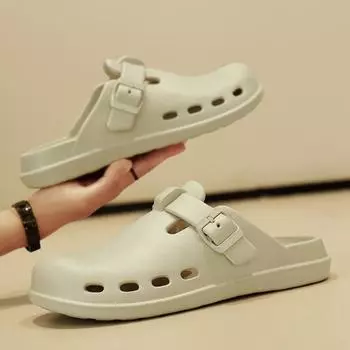 Slippers men s 2025 new summer casual breathable outside wear beach wading light stepping on shit feeling beach hole shoes 38 хаки