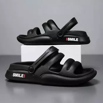 Slippers men s 2025 summer new stepping on shit feeling lightweight indoor home and outdoor wear leisure sports cool slippers tide 36 чёрный