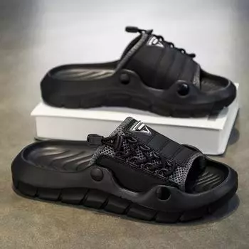 Slippers men s high-end 2025 new open-toed vacation men s one-word drag stepping on shit sandals Slippers 36