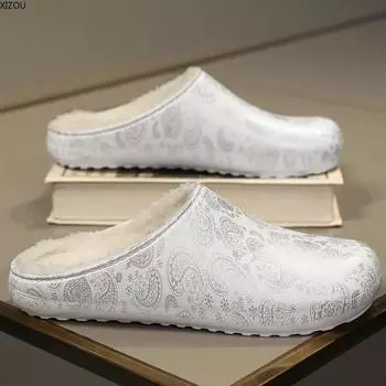 Slippers Men s Home Comfortable Mens Slipper Warm Plush Lightweight Home Cotton Shoes Hard-wearing Male Shoe Explosive Style New 38-39 чёрный