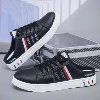 Slippers men s shoes summer men s large size white shoes half drag lazy one pedal casual board shoes heel-free men s shoes 39