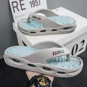 Slippers men s summer 2025 new outer wear non-slip pinch foot flip-flops sports thick bottom stepping on shit beach sandals 39